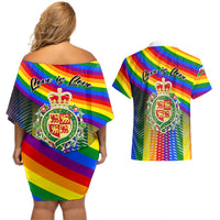 Pride Cymru Couples Matching Off Shoulder Short Dress and Hawaiian Shirt Love is Love Welsh Red Dragon - Wonder Print Shop