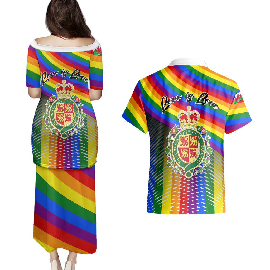 Pride Cymru Couples Matching Puletasi Dress and Hawaiian Shirt Love is Love Welsh Red Dragon - Wonder Print Shop