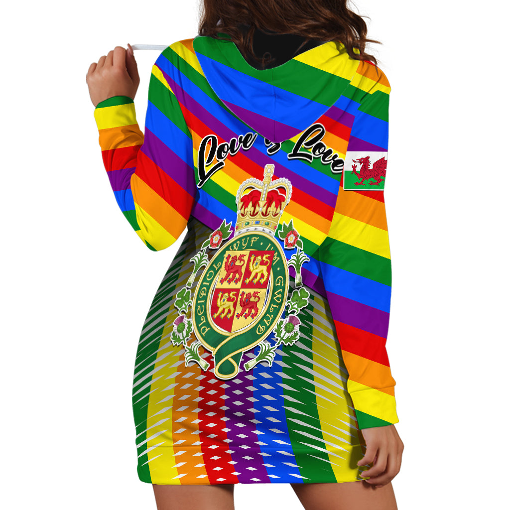 Pride Cymru Hoodie Dress Love is Love Welsh Red Dragon - Wonder Print Shop