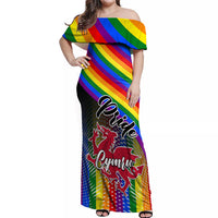 Pride Cymru Off Shoulder Maxi Dress Love is Love Welsh Red Dragon - Wonder Print Shop