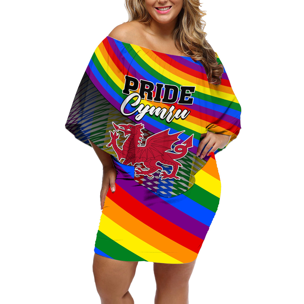Pride Cymru Off Shoulder Short Dress Love is Love Welsh Red Dragon - Wonder Print Shop