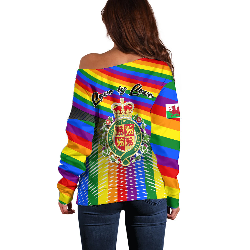 Pride Cymru Off Shoulder Sweater Love is Love Welsh Red Dragon - Wonder Print Shop
