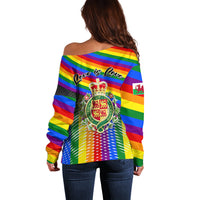 Pride Cymru Off Shoulder Sweater Love is Love Welsh Red Dragon - Wonder Print Shop