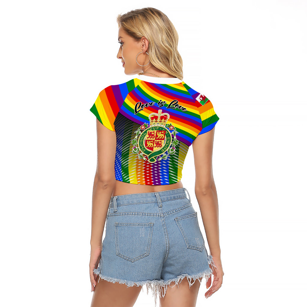 Pride Cymru Raglan Cropped T Shirt Love is Love Welsh Red Dragon - Wonder Print Shop