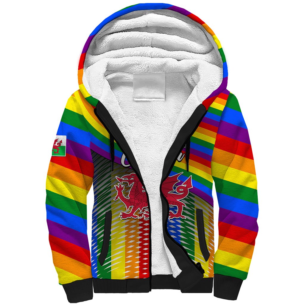 Pride Cymru Sherpa Hoodie Love is Love Welsh Red Dragon - Wonder Print Shop