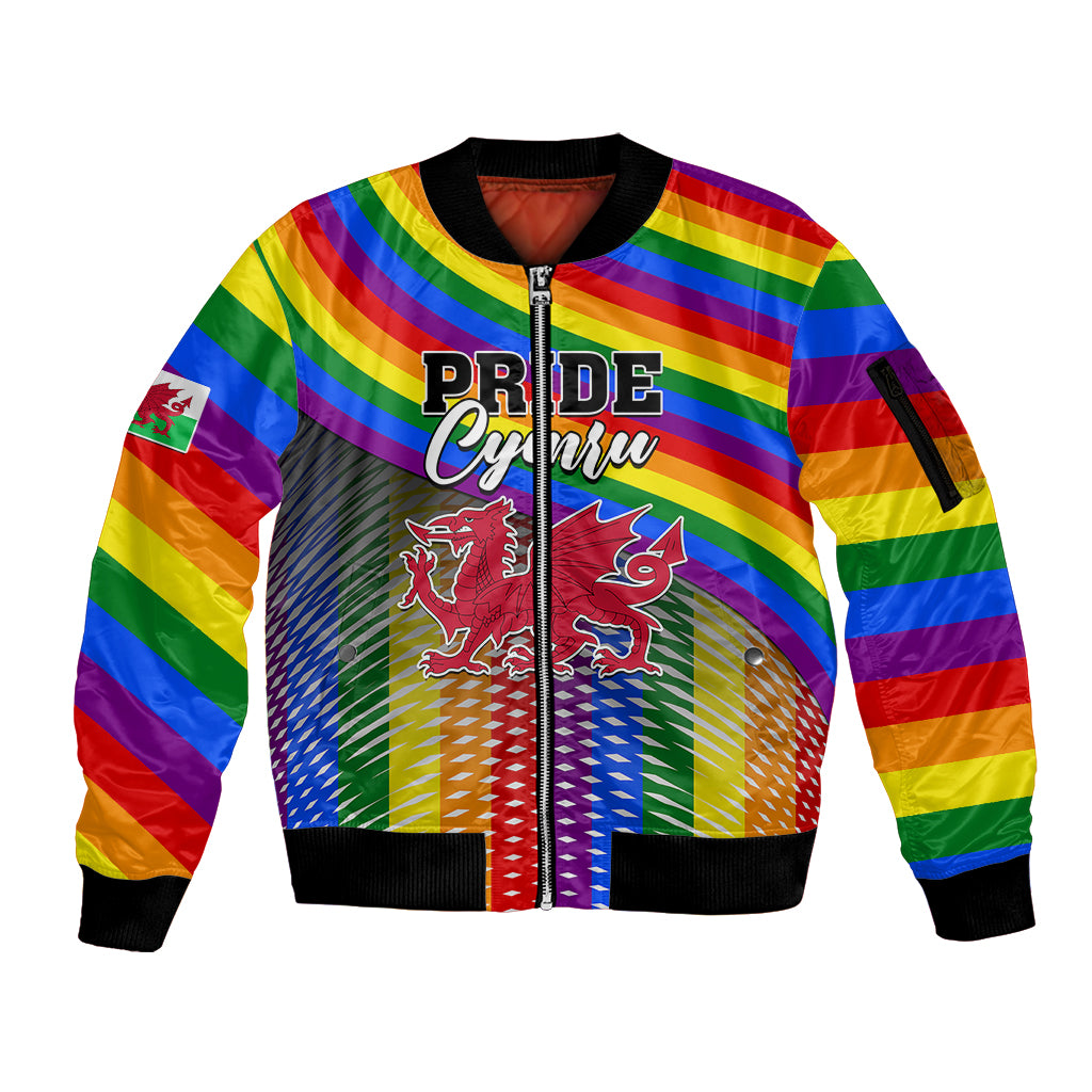 Pride Cymru Sleeve Zip Bomber Jacket Love is Love Welsh Red Dragon - Wonder Print Shop