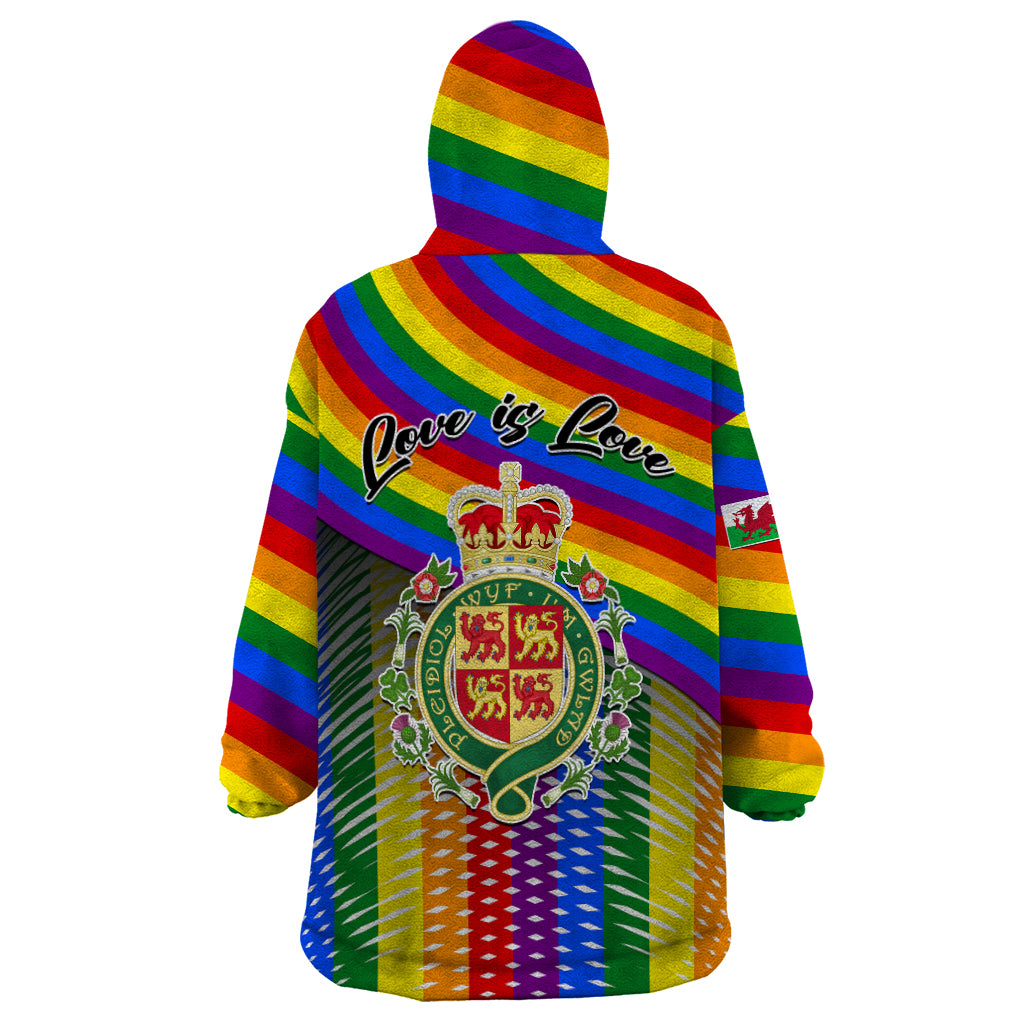 Pride Cymru Wearable Blanket Hoodie Love is Love Welsh Red Dragon - Wonder Print Shop