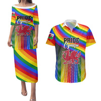 Personalised Pride Cymru Couples Matching Puletasi Dress and Hawaiian Shirt Love is Love Welsh Red Dragon - Wonder Print Shop