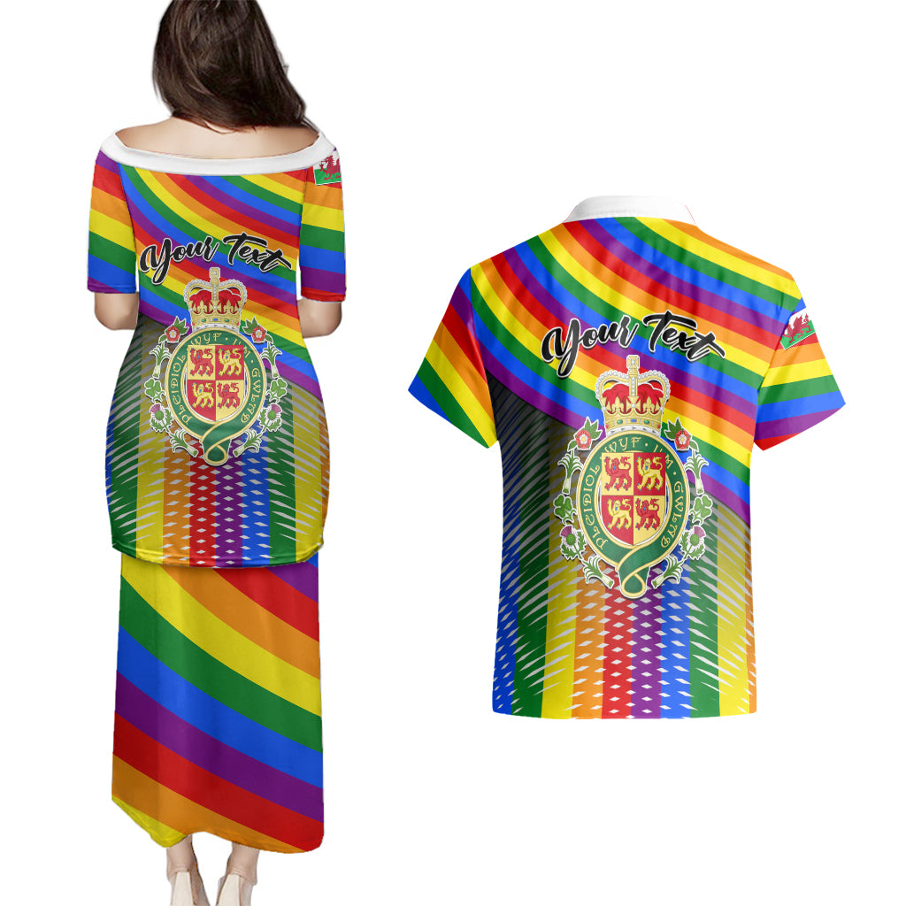Personalised Pride Cymru Couples Matching Puletasi Dress and Hawaiian Shirt Love is Love Welsh Red Dragon - Wonder Print Shop