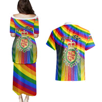 Personalised Pride Cymru Couples Matching Puletasi Dress and Hawaiian Shirt Love is Love Welsh Red Dragon - Wonder Print Shop