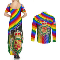 Personalised Pride Cymru Couples Matching Summer Maxi Dress and Long Sleeve Button Shirts Love is Love Welsh Red Dragon - Wonder Print Shop