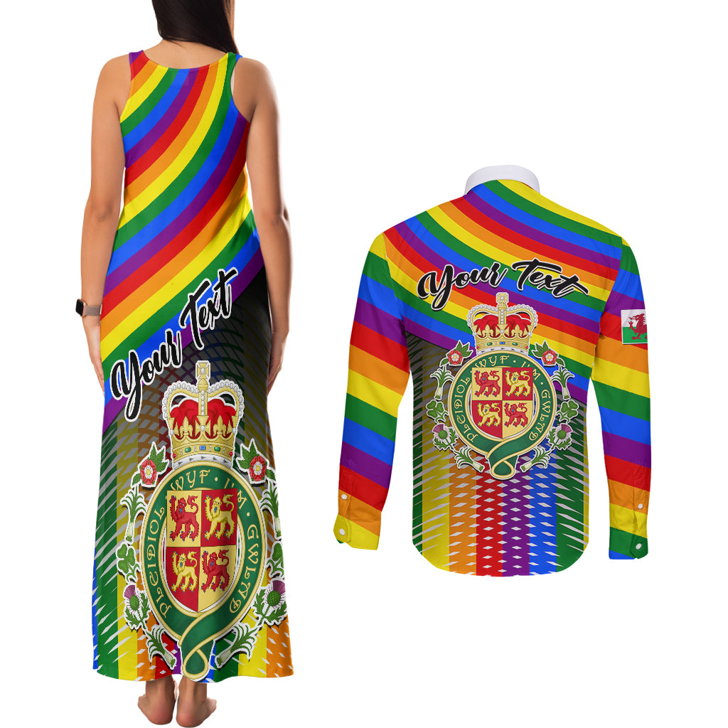 Personalised Pride Cymru Couples Matching Tank Maxi Dress and Long Sleeve Button Shirts Love is Love Welsh Red Dragon - Wonder Print Shop