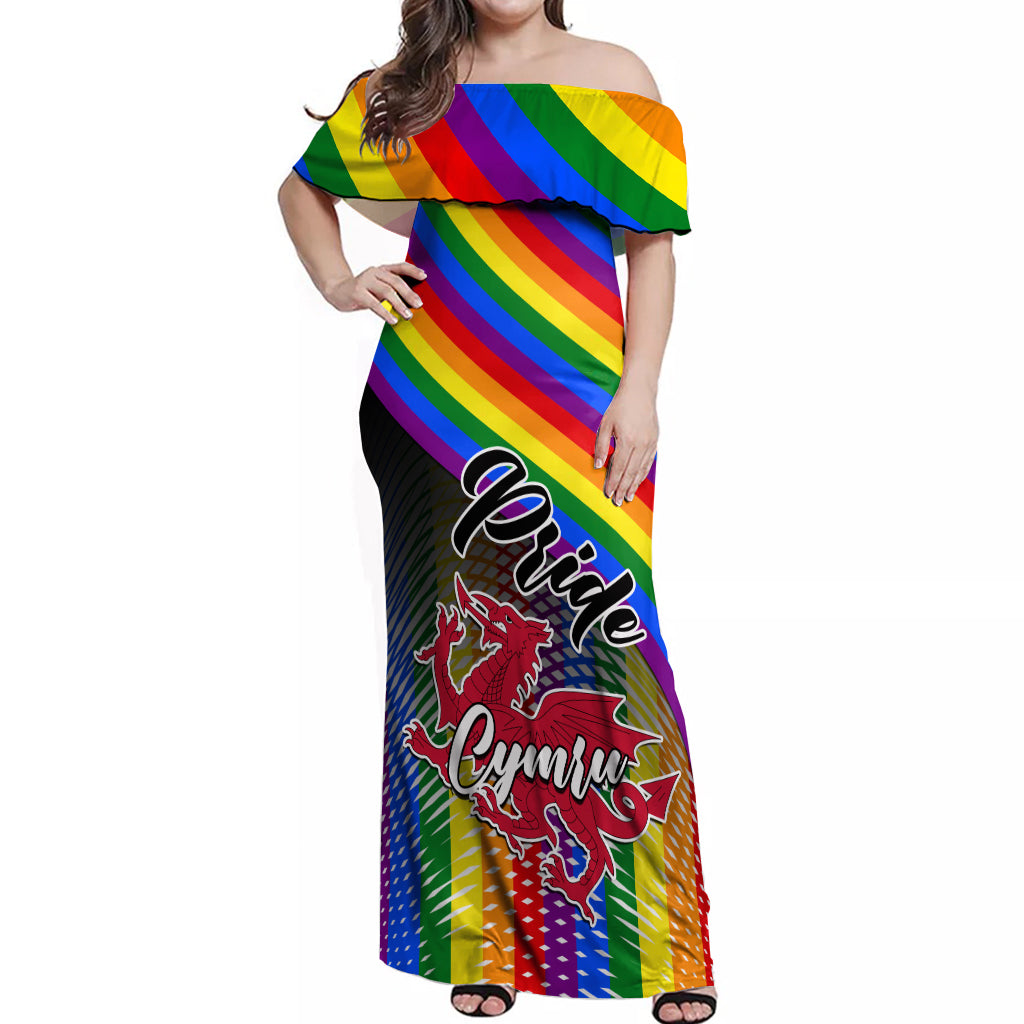 Personalised Pride Cymru Off Shoulder Maxi Dress Love is Love Welsh Red Dragon - Wonder Print Shop