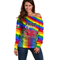 Personalised Pride Cymru Off Shoulder Sweater Love is Love Welsh Red Dragon - Wonder Print Shop