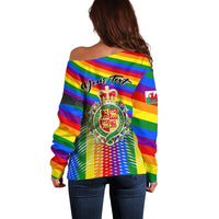 Personalised Pride Cymru Off Shoulder Sweater Love is Love Welsh Red Dragon - Wonder Print Shop