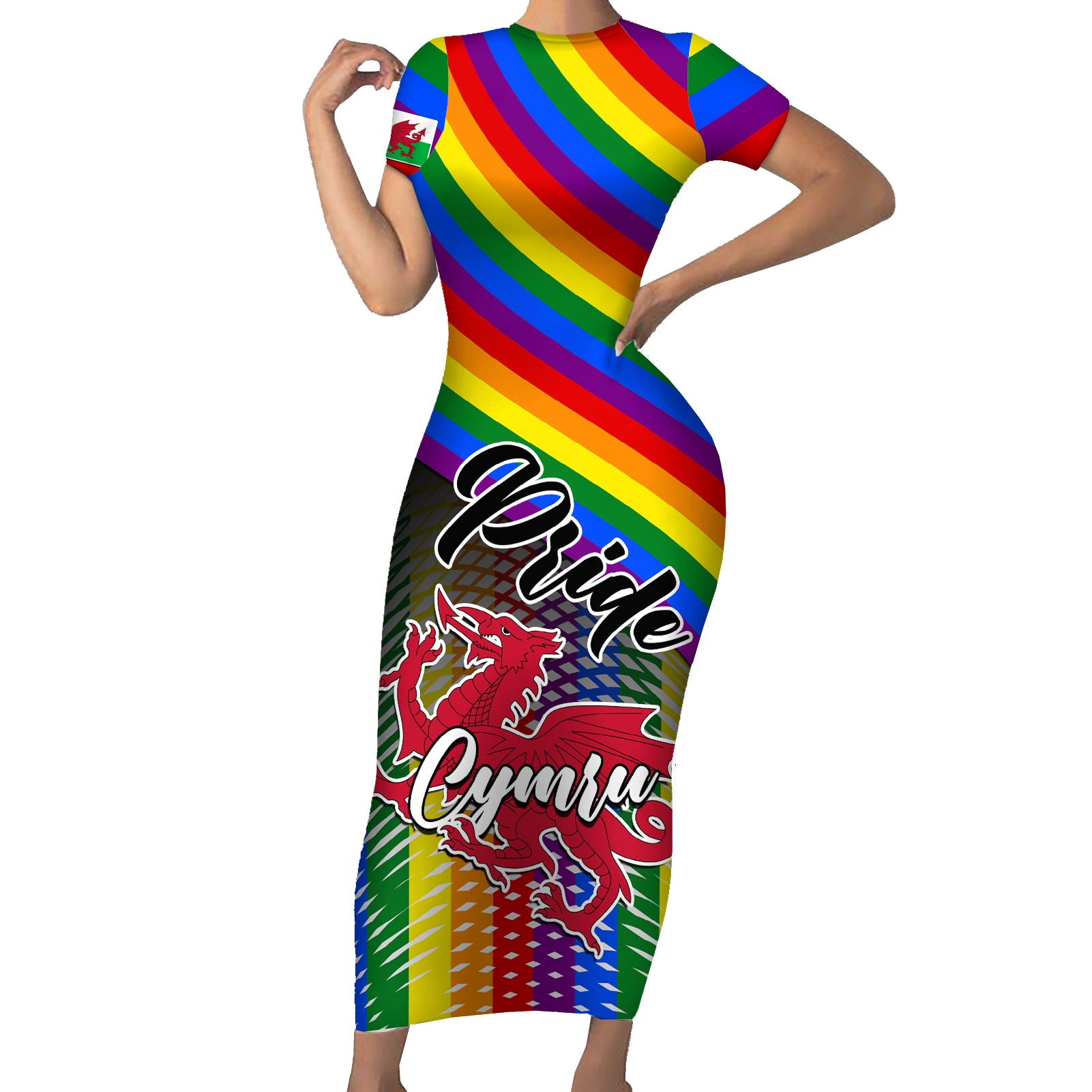 Personalised Pride Cymru Short Sleeve Bodycon Dress Love is Love Welsh Red Dragon - Wonder Print Shop