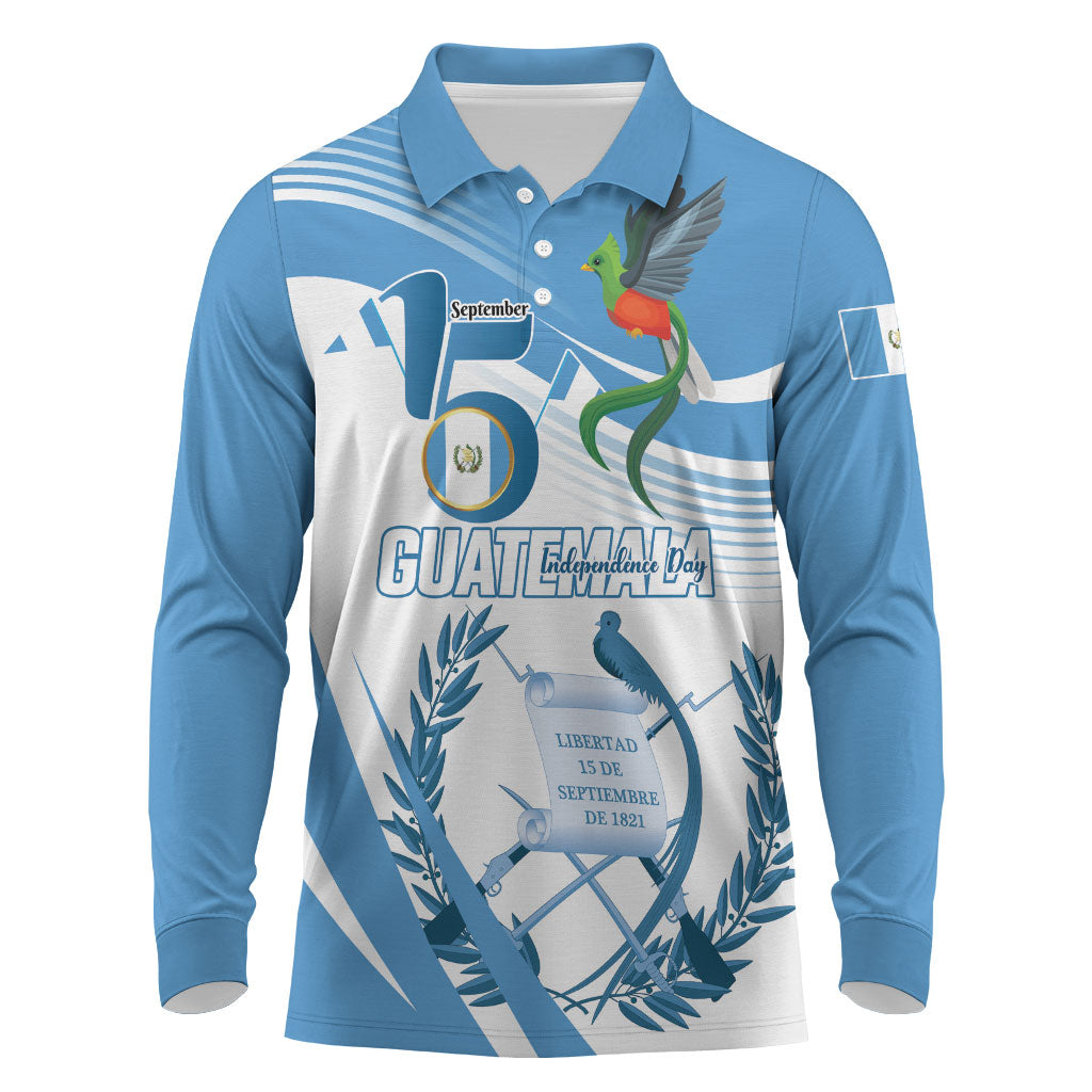 Personalized Guatemala 15 Septiembre 1821 Long Sleeve Polo Shirt Happy Independence Day