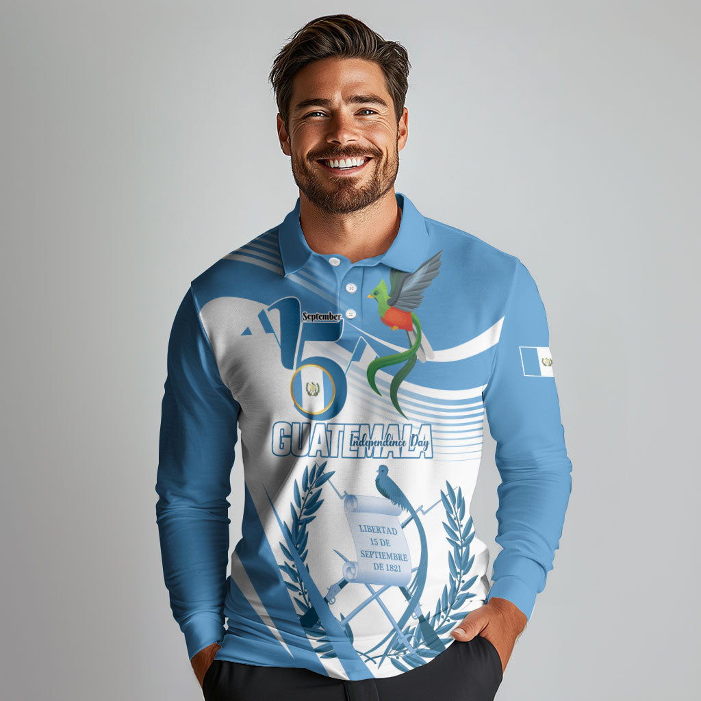 Personalized Guatemala 15 Septiembre 1821 Long Sleeve Polo Shirt Happy Independence Day