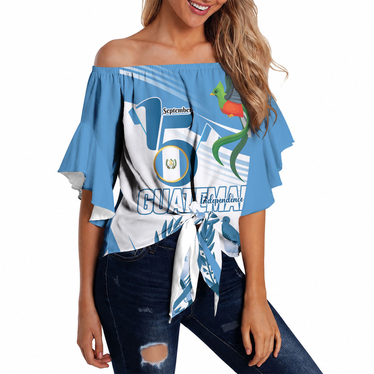 Personalized Guatemala 15 Septiembre 1821 Off Shoulder Wrap Waist Top Happy Independence Day