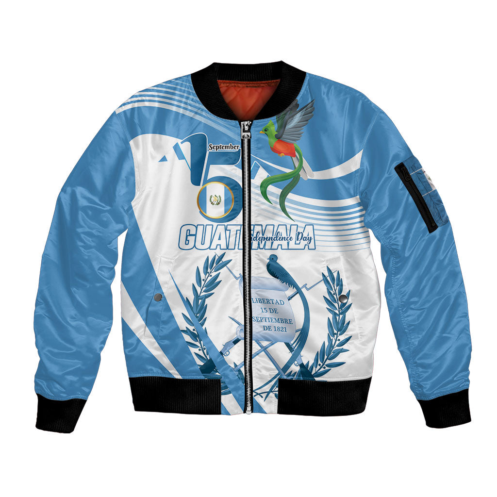 Personalized Guatemala 15 Septiembre 1821 Sleeve Zip Bomber Jacket Happy Independence Day