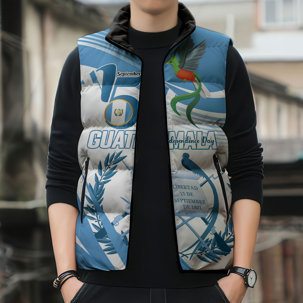 Personalized Guatemala 15 Septiembre 1821 Sleeveless Puffer Jacket Happy Independence Day