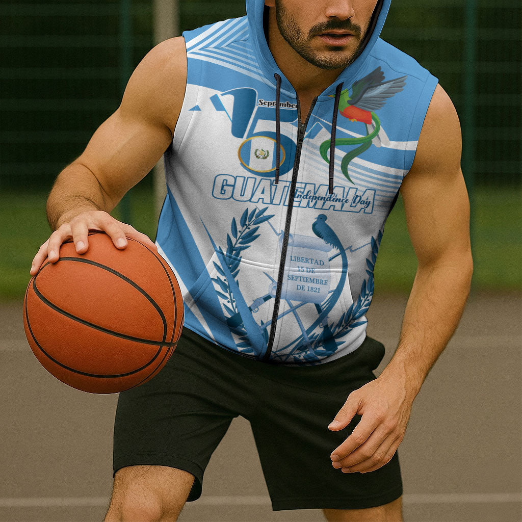 Personalized Guatemala 15 Septiembre 1821 Sleeveless Zip Hoodie Happy Independence Day