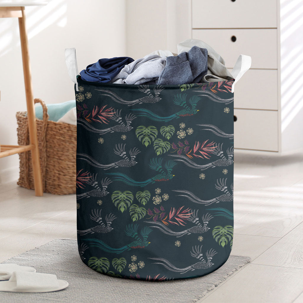 Guatemala Quetzal Bird Pattern Laundry Basket Embroidery Effect