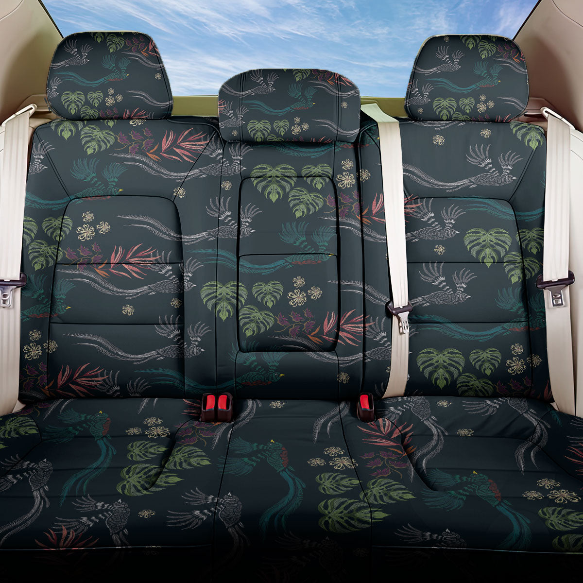 Guatemala Quetzal Bird Pattern Back Car Seat Cover Embroidery Effect