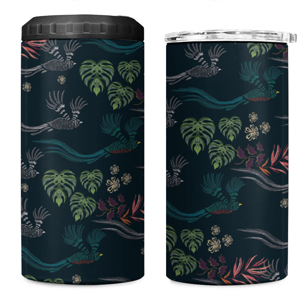 Guatemala Quetzal Bird Pattern 4 in 1 Can Cooler Tumbler Embroidery Effect