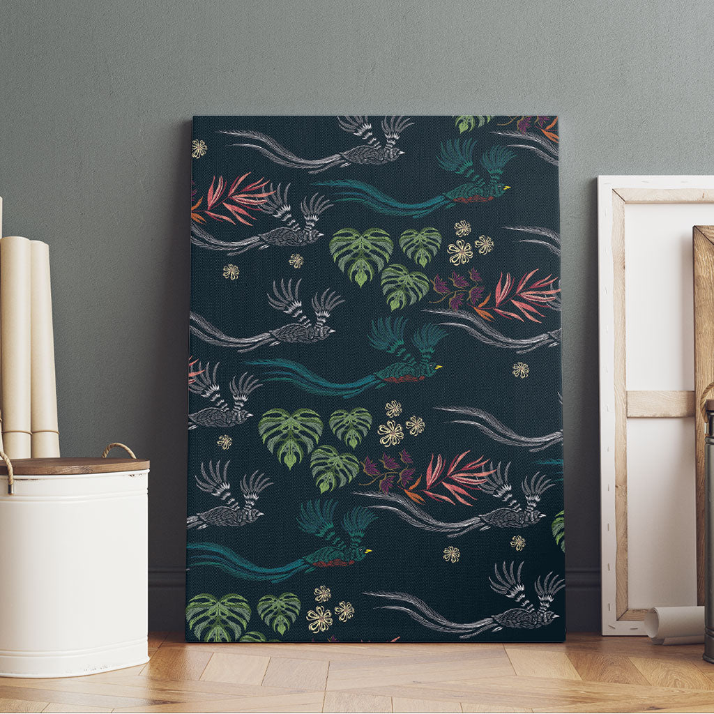 Guatemala Quetzal Bird Pattern Canvas Wall Art Embroidery Effect