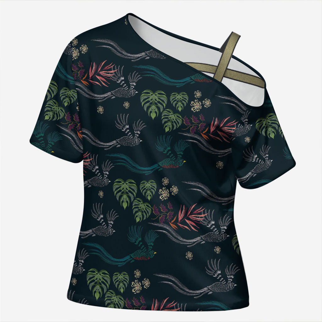Guatemala Quetzal Bird Pattern Cross Shoulder Shirt Embroidery Effect