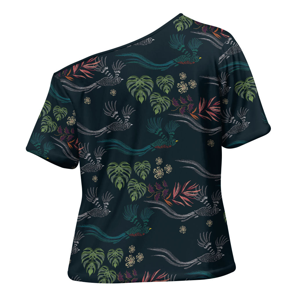 Guatemala Quetzal Bird Pattern Cross Shoulder Shirt Embroidery Effect