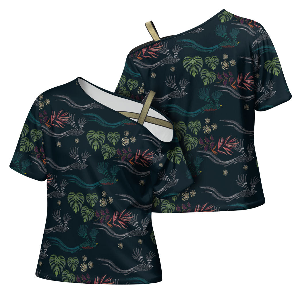 Guatemala Quetzal Bird Pattern Cross Shoulder Shirt Embroidery Effect