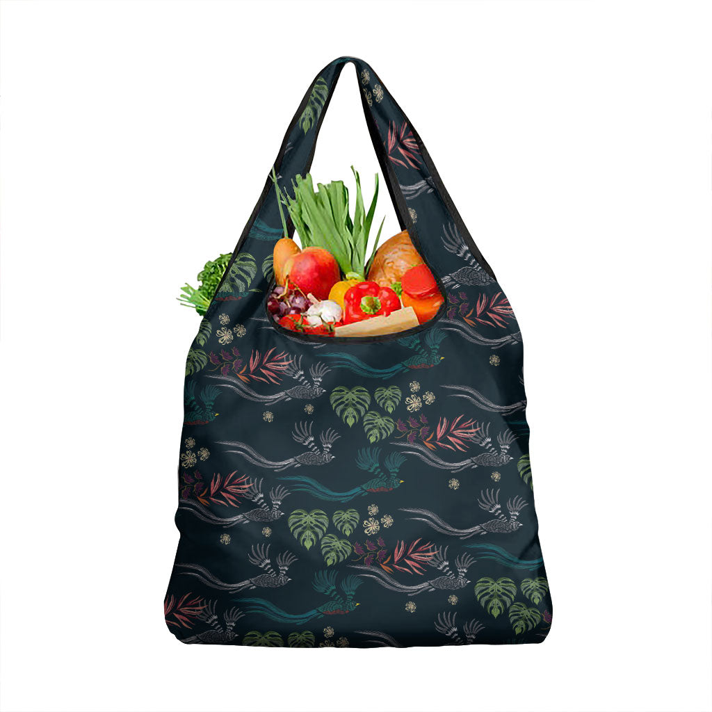 Guatemala Quetzal Bird Pattern Grocery Bag Embroidery Effect
