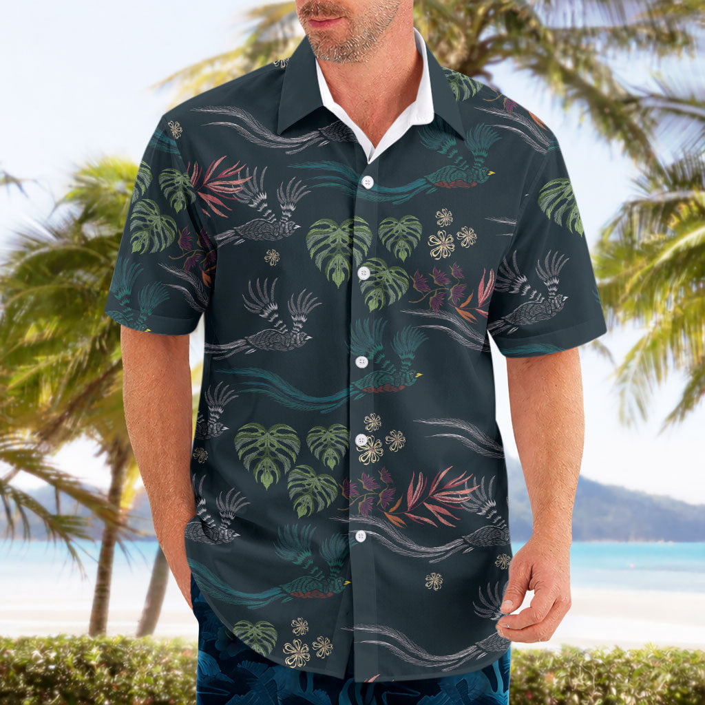 Guatemala Quetzal Bird Pattern Hawaiian Shirt Embroidery Effect