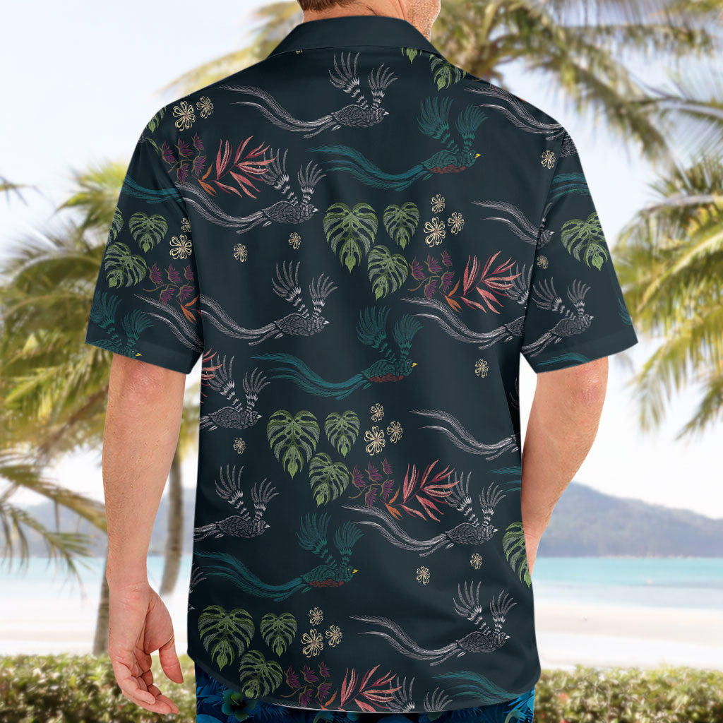 Guatemala Quetzal Bird Pattern Hawaiian Shirt Embroidery Effect