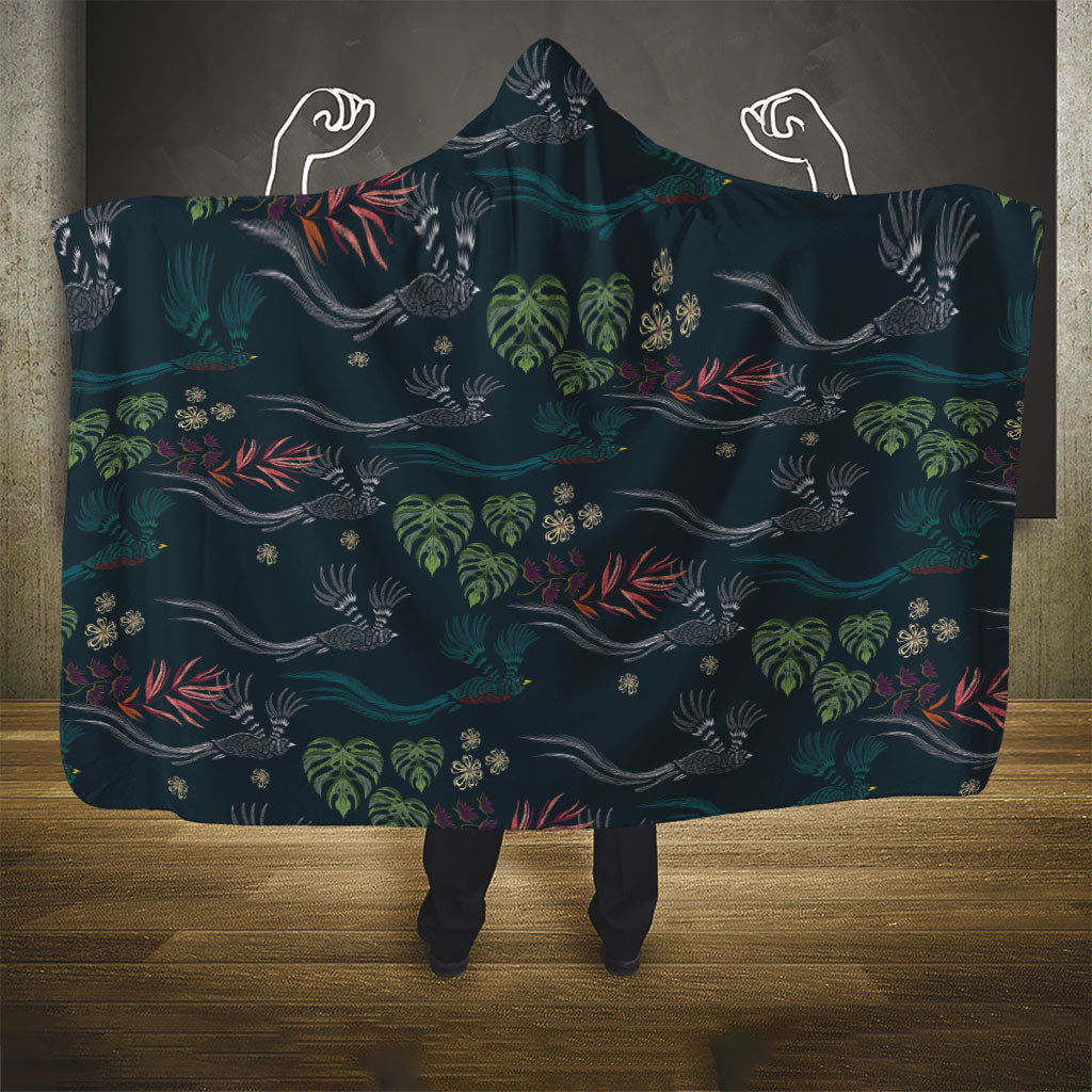 Guatemala Quetzal Bird Pattern Hooded Blanket Embroidery Effect
