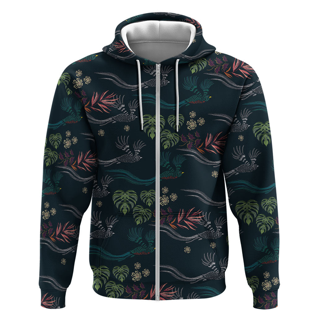 Guatemala Quetzal Bird Pattern Hoodie Embroidery Effect