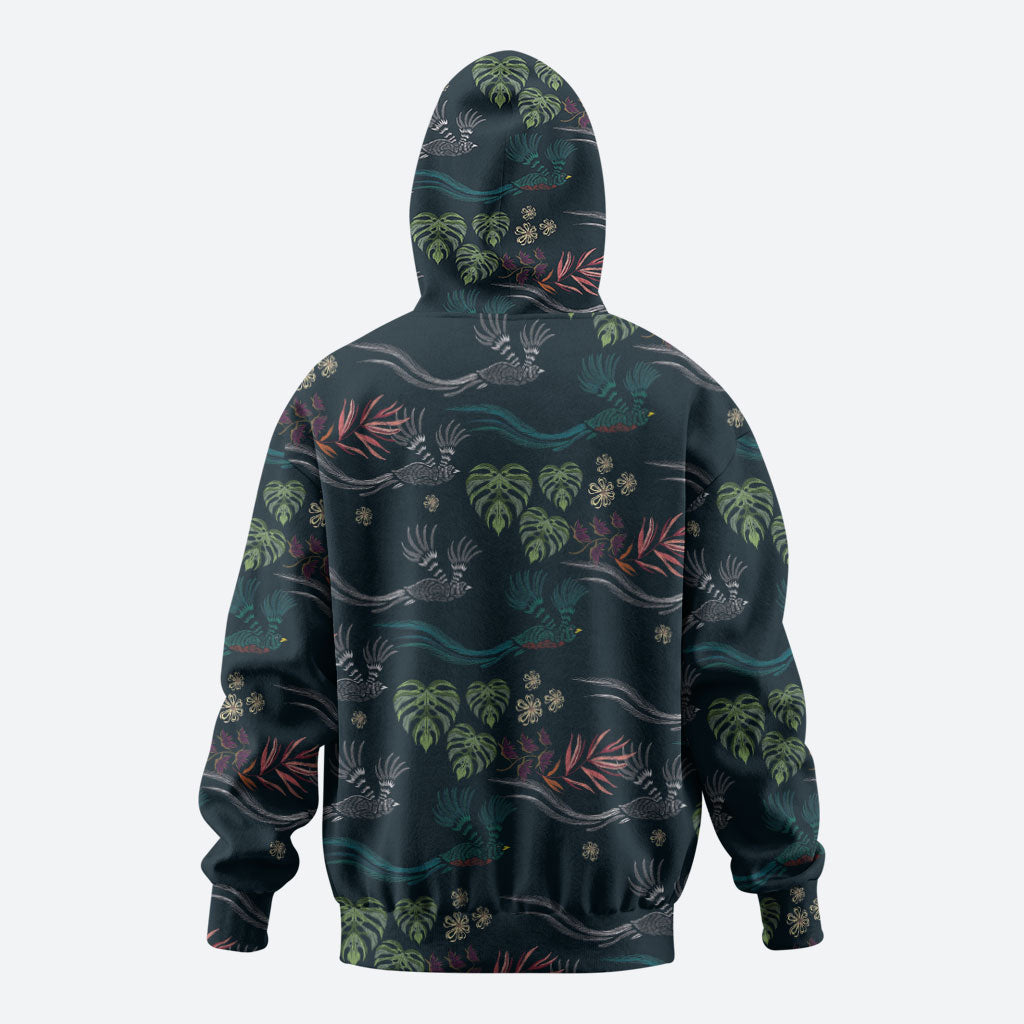 Guatemala Quetzal Bird Pattern Hoodie Embroidery Effect