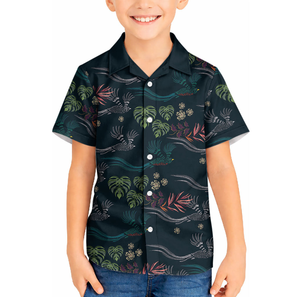 Guatemala Quetzal Bird Pattern Kid Hawaiian Shirt Embroidery Effect