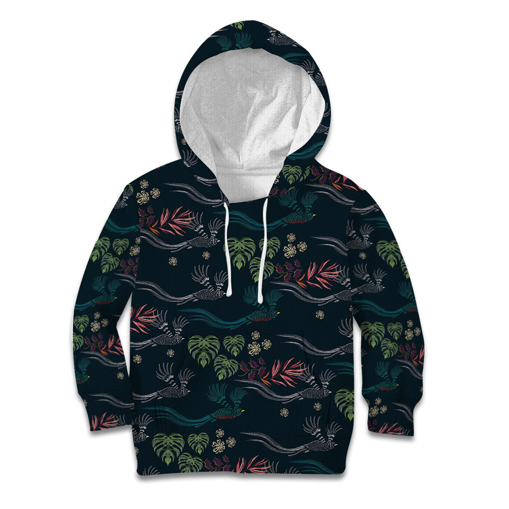 Guatemala Quetzal Bird Pattern Kid Hoodie Embroidery Effect
