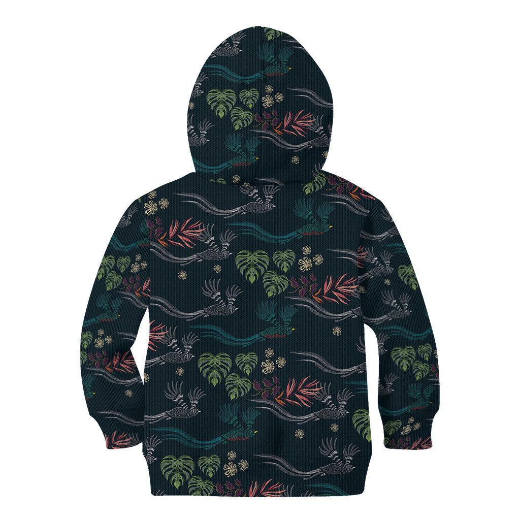 Guatemala Quetzal Bird Pattern Kid Hoodie Embroidery Effect