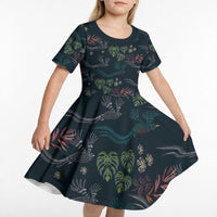 Guatemala Quetzal Bird Pattern Kid Short Sleeve Dress Embroidery Effect
