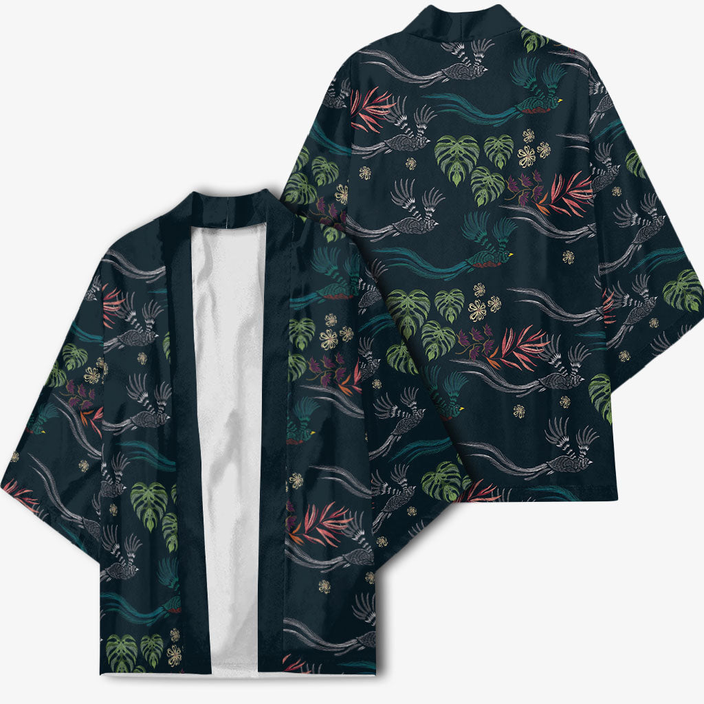 Guatemala Quetzal Bird Pattern Kimono Embroidery Effect