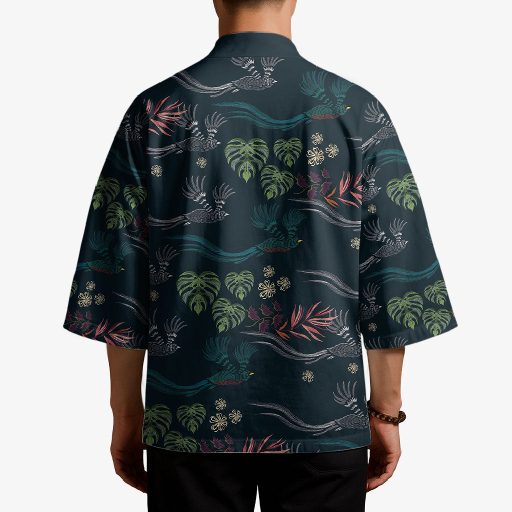 Guatemala Quetzal Bird Pattern Kimono Embroidery Effect