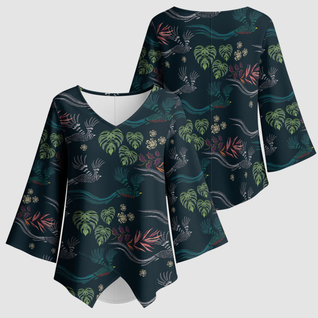 Guatemala Quetzal Bird Pattern Kimono Sleeve Blouse Embroidery Effect