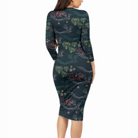 Guatemala Quetzal Bird Pattern Long Sleeve Bodycon Dress Embroidery Effect