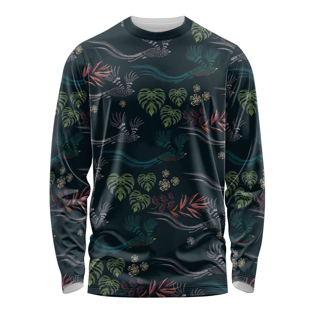 Guatemala Quetzal Bird Pattern Long Sleeve Shirt Embroidery Effect