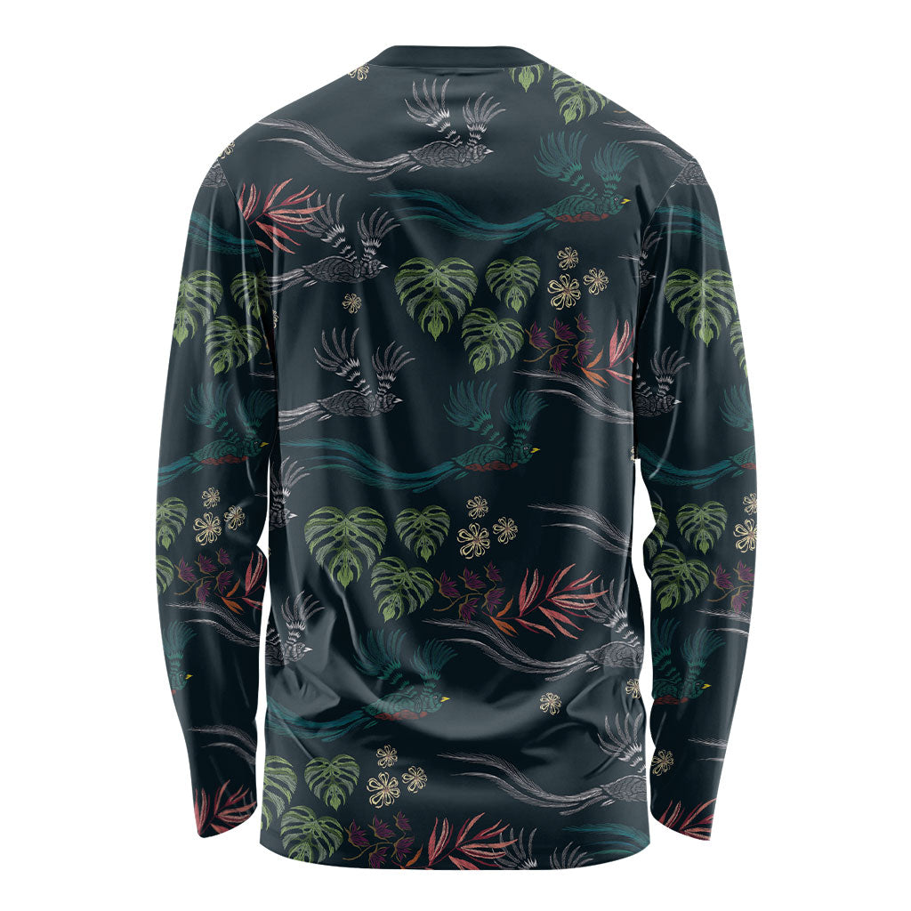 Guatemala Quetzal Bird Pattern Long Sleeve Shirt Embroidery Effect