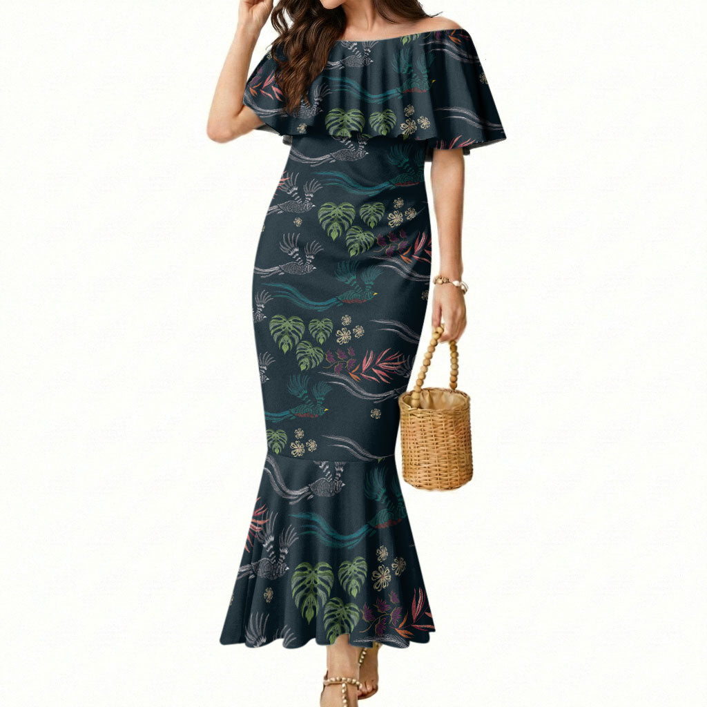 Guatemala Quetzal Bird Pattern Mermaid Dress Embroidery Effect
